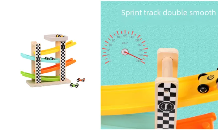 Wooden Fun Four-Track Gliding Car Toy