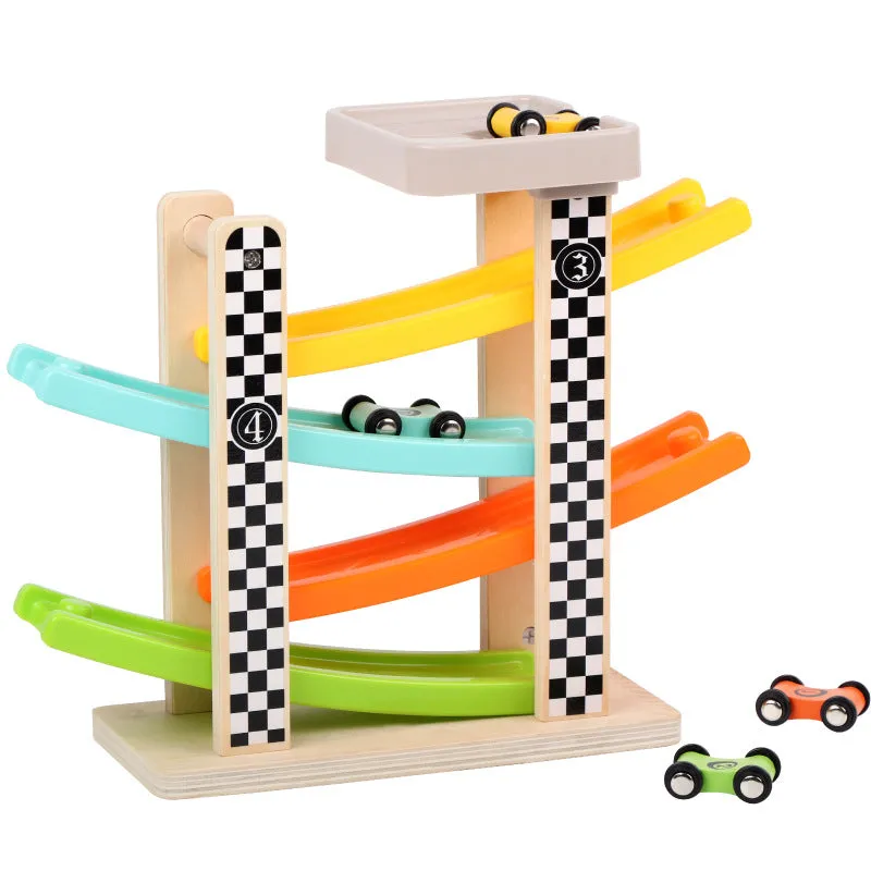 Wooden Fun Four-Track Gliding Car Toy